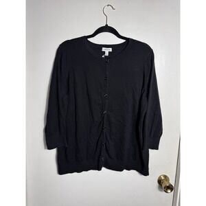 Nordstrom Women's 2X Black Pima Cotton Viscose Blend Button Up Cardigan Sweater